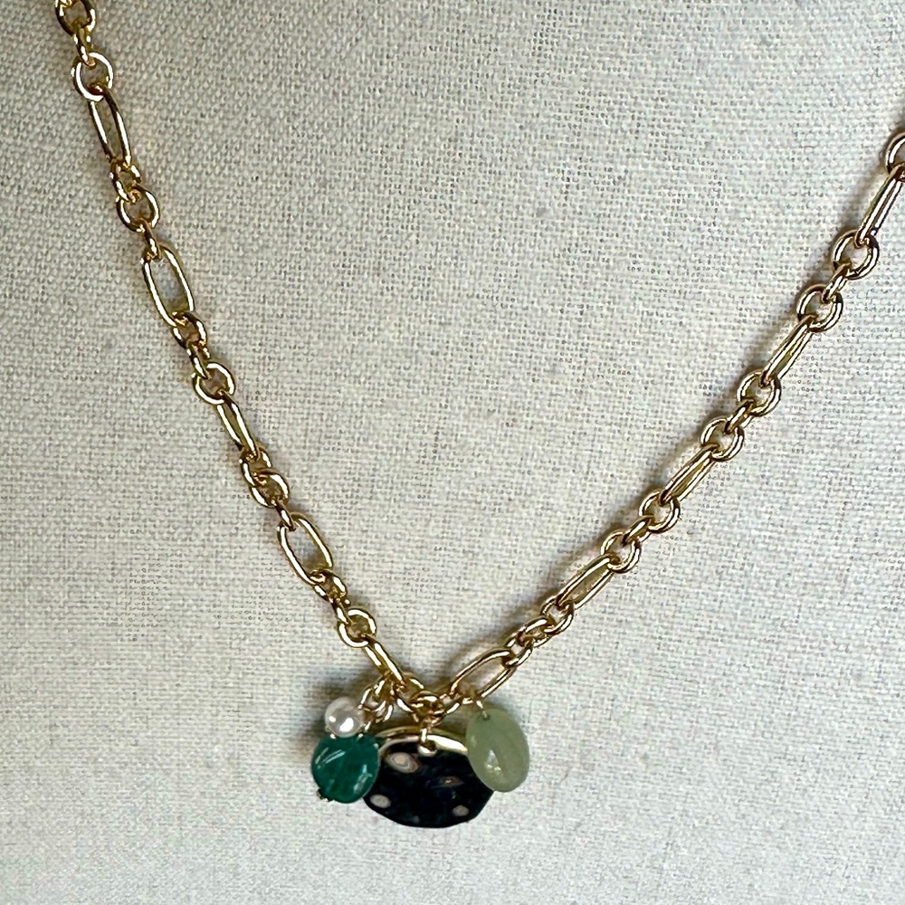 J. Crew Gold and Green Necklace with Elegant Charms - NWT